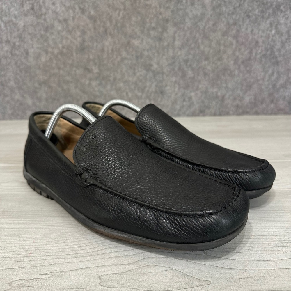 ECCO‎ Loafers Mens 11-11.5 Black Pebble Grain Leather Moc Toe Driving Shoes Slip